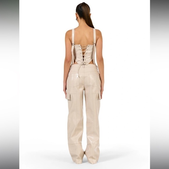 NEW Naked Wardrobe Cream CROC V CUT CORSET TOP with Lace Up - Picture 4 of 6